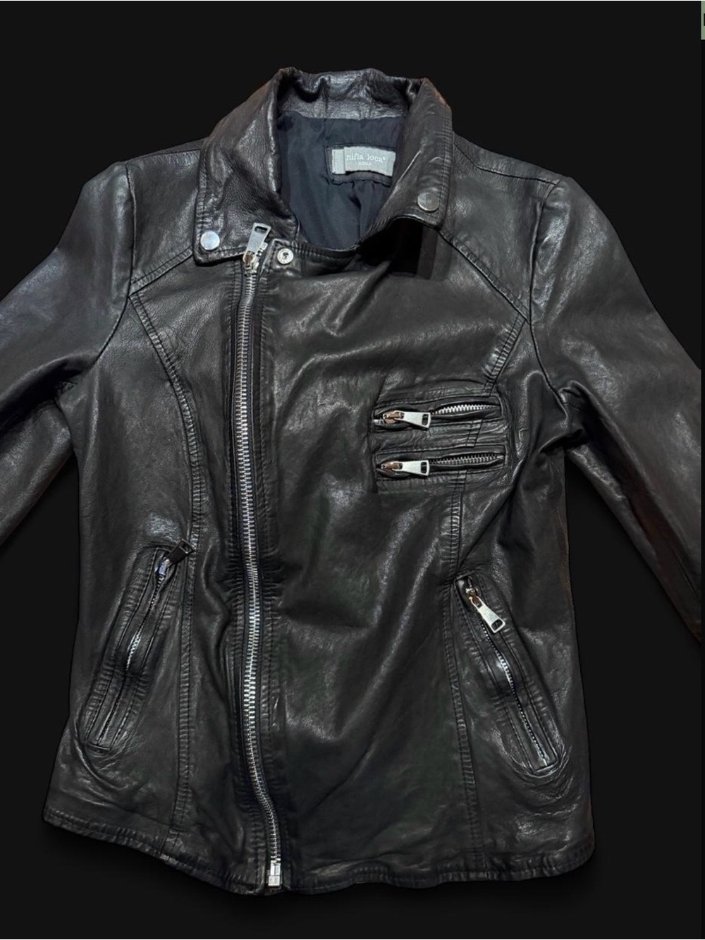 Black Leather Zip Jacket - Women's